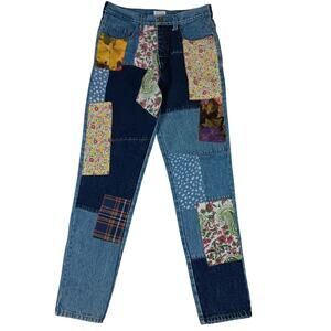 Moda Int'L Vintage Custom Patched Jeans Womens 4 30X31 Blue Patched Boho Hi Rise